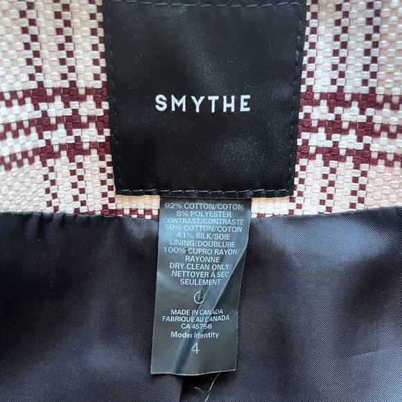 Smythe Patch Pocket Tuxedo Stripe Blazer Blush Plaid Check Pink Black Size 4 - Picture 3 of 9